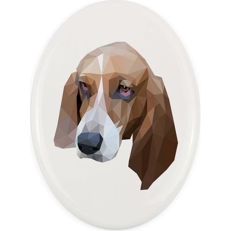 Basset Hound - piatto con foto e iscrizione geometrica di Art-Dog (1/4)