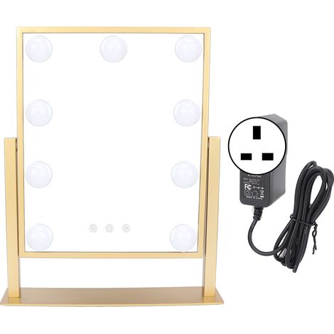 Miroir de maquillage 9 LED, 3 modes d'éclairage, contrôle tactile intelligent, rotation 360°, miroir de coiffure 100-240V, prise UK. (1/5)