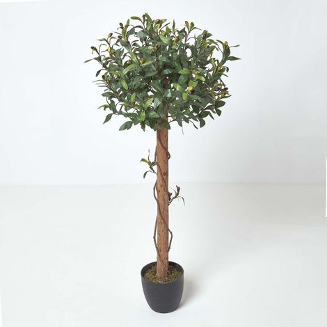 HOMESCAPES Artificial Olive Tree in Black Pot – Indoor Faux Plant with Real Wood Stem, (4ft)122cm Tall