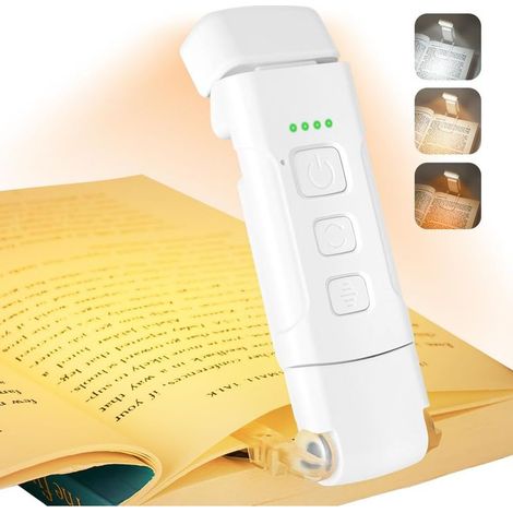 Lampe de Lecture, Lampe Lecture au Lit, 3 Couleurs & 5 Niveaux de Luminosité Réglables, USB Rechargeable, pour Lecteurs de Livres, Enfants (Blanc) (1/5)