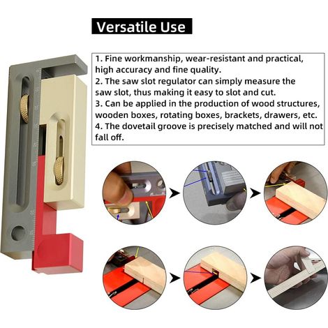 JF06 Kerfmaker Strumento per l'impostazione delle fessure della sega da tavolo Strumento per la lavorazione del legno con tenone e mortasa Blocco di misurazione mobile (1/4)