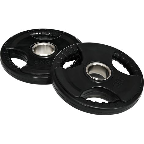 CHICFURN Discos olímpicos de musculación 2 x 5 kg, hierro negro caucho, tri-grip, 5 cm (1/5)