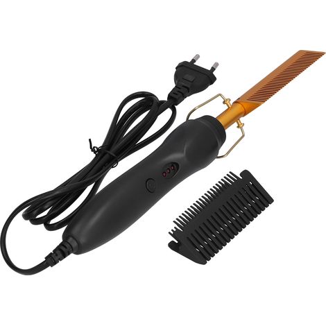 Peigne multifonctionnel pour cheveux mouillés et secs, outil chauffant pour boucler et lisser, prise UE 120-240 V, couleur or (1/5)