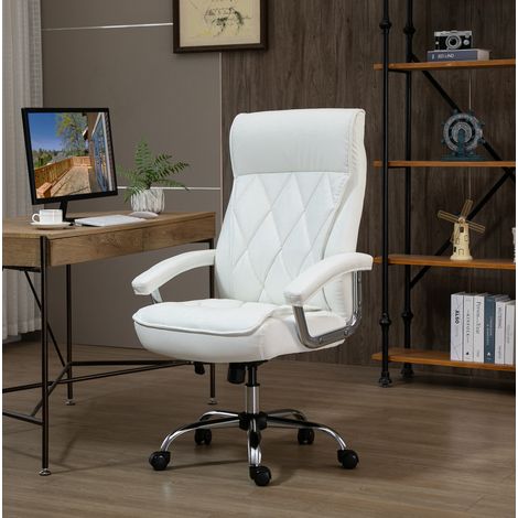 Sedia da ufficio 66x69x121 cm bianca in metallo e similpelle con altezza regolabile e funzione dondolo (1/5)