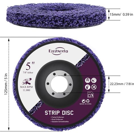 Lot de 5 Disques Abrasifs 125mm pour Meuleuse d'Angle｜Élimine Peinture & Rouille｜Nettoyage Profond Sans Abîmer les Surfaces｜Pour Métal/Bois/Pierre/Plastique｜Usage Pro & DIY (1/4)