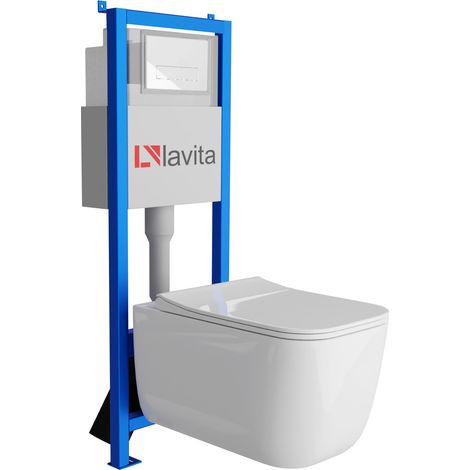 Bâti-support Lavita LAV 101 à 40 cm + WC Shak sans bord + plaque de commande LAV 200.3.1 blanc  Kit complet WC