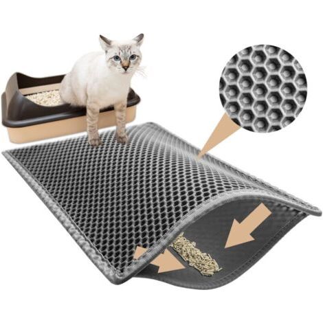 Tapis Litiere Chat, 60x40 cm Imperméable Tapis de Litière pour Chat,Non Toxique EVA Tapis Chat Litiere, Tapis Litière Chat Double Couche en Nid d'abeille Design, Gris (1/5)