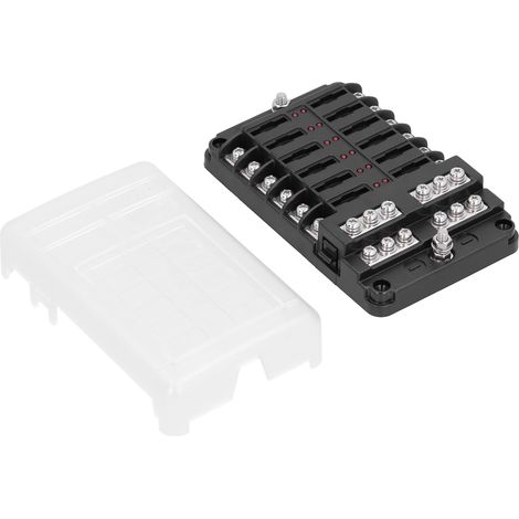 Boîte à fusibles à 12 voies avec indicateur de polarité LED et couvercle de protection pour voiture, bateau ou marine (1/5)