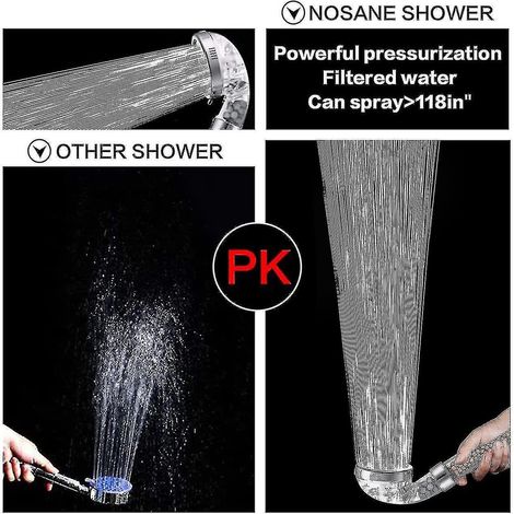 Pommeau de douche haute pression à économie d'eau avec filtration et 3 modes de jet