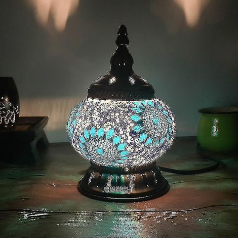 Lampe de table turque en mosaïque, style Art Déco vintage, fabriquée à la main, en verre, style romantique. (1/3)