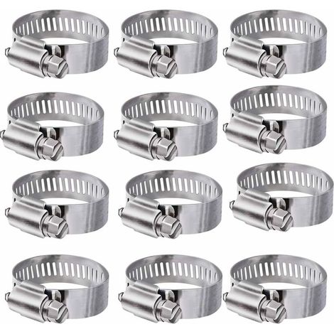 12 Stück (16–25 mm) Schlauchschellen aus Edelstahl 304, verstellbare Klemme, Schlauchschellen, Clips, Befestigungselement für Familien-Wasserleitungen, Gastanks, Autorohre