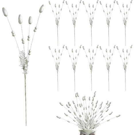 (10 Stück pro Packung) Glitzernde Weihnachtskugeln in Pistazienform, Partydekorationen, Christbaumschmuck, Pistazien - Große silberne Früchte (10 Stück) (1/2)