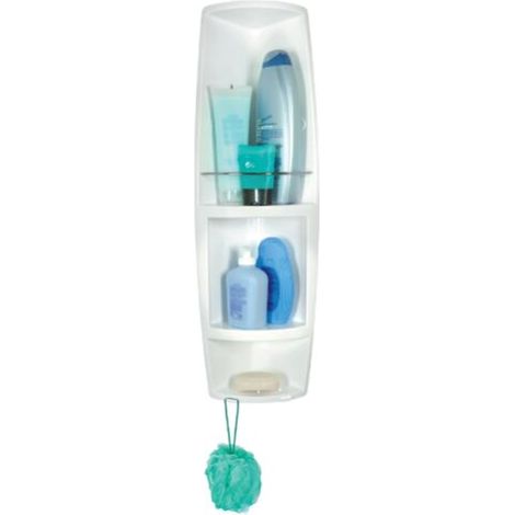 Meuble d'angle de douche d'angle mode'le Airone blanc 16x16x70 cm en polypropyle'ne avec trois e'tage'res