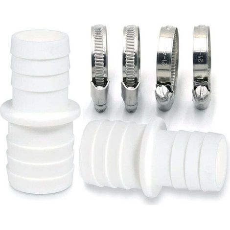 Set of 2 hose fittings with hose clamps - Swimming pool hose adapter - Double hose end (2 x 32 to 38 mm) (1/4)