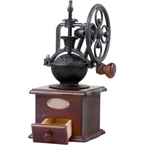 Moulin à café manuel rétro pour céréales et épices, machine à moudre à main avec tiroir et manivelle. (1/5)
