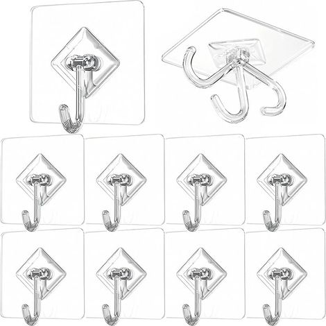 Lot de 10 grands crochets adhésifs, crochets transparents imperméables pour suspendre des couronnes pour Pâques, Noël, Halloween, mariage, clés, peignoirs, serviettes (1/5)