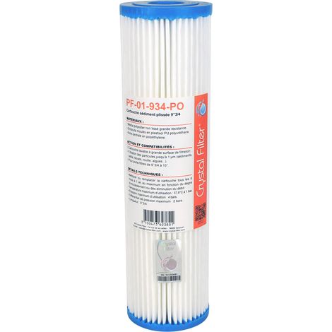 Cartouche PF-01-934-PO sédiment plissée 9''3/4 - filtre 1 µm - Crystal Filter® (1/5)