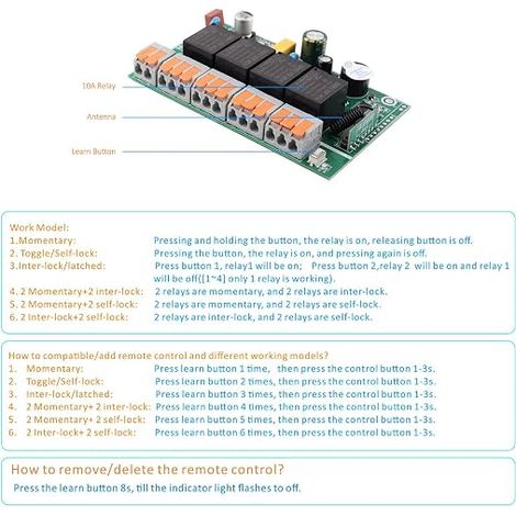 12V 24V 36V Interrupteur Sans Fil de Connecteur Electrique,4 Canaux Telecommande Relais 12V-36V 10A Interrupteur va et Vient Moteur Porte de Garage Portail (Blanc) (1/3)