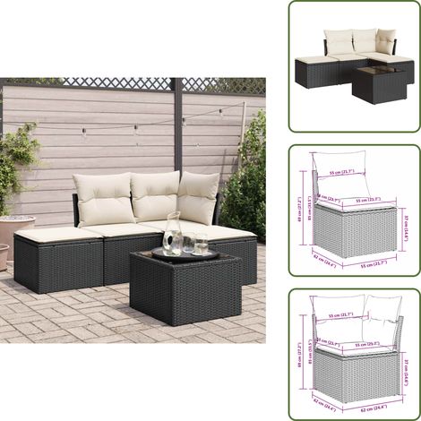 Salon de jardin 5 pcs avec coussins noir résine tressée - Salon De Jardin - Mobilier De Jardin - Set Salon De Jardin - Résine Tressée - Rotin Synthétique (1/5)