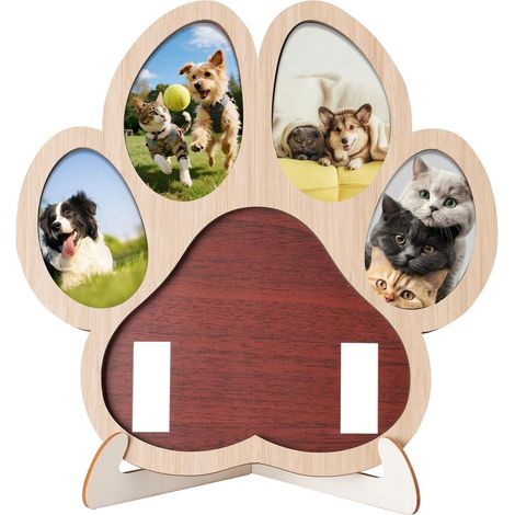 Cadre photo commémoratif pour animaux de compagnie – Collage de 4 photos avec empreinte de patte et porte-collier (1/3)