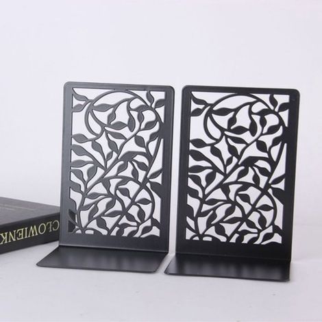 Serre livres robustes en métal noir avec motif floral et supports antidérapants pour livres CD étagères bureau bibliothèque maison et école (1/4)