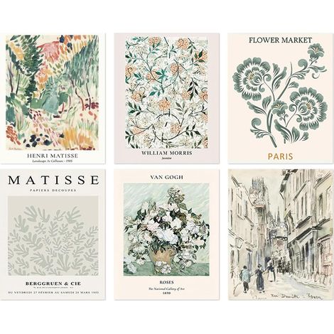 6 Pcs Art Mural Toile Vert Sauge Poster Art Mural Vert Sauge (1/5)
