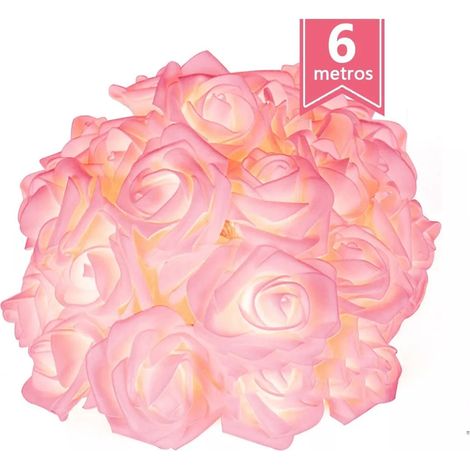 Guirnalda de luces de rosas para el Día de San Valentín, 6 metros, 40 LED, con alimentación USB, ideal para decoración de San Valentín, aniversarios, bodas y fiestas de cumpleaños (rosa). (1/5)