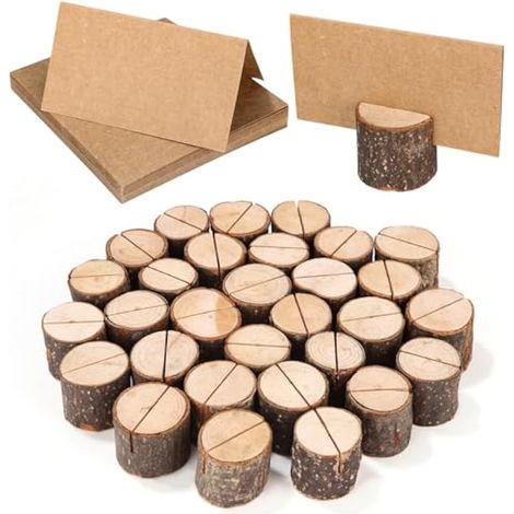 Lot de 30 porte-cartes en bois avec 30 cartes pour mariages et fêtes (1/5)