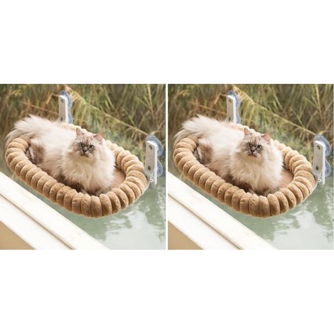 Elegant Hamac pour Chat Pliable - Hamac Chat Fenetre avec réversible et Lavable lit pour, lit de fenêtre Supporte jusqu'à 18kg (Marron, M) (Lot de 2) (1/5)