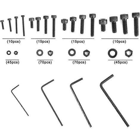 664-teiliges Set Zylinderkopf-Innensechskantschrauben, Innensechskantmuttern, Schraubenschlüssel, Unterlegscheiben, Kohlenstoffstahl M2/M3/M4/M5