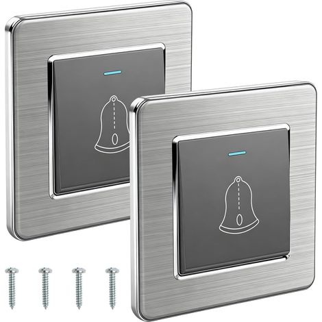Lot de 2 Boutons de Sonnette - 86 mm x 86 mm - avec vis - pour l'extérieur - 110-250 V - Montage encastré - Gris (1/5)