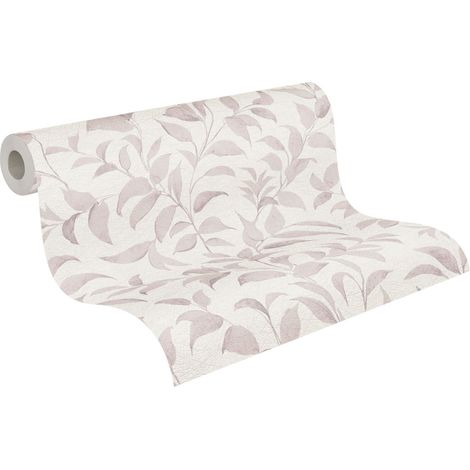 Papier peint floral sur fond crème Tapisserie à feuillage gris Papier peint végétal style cottage campagne idéal pour couloir (1/5)