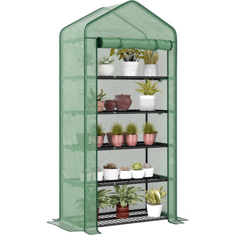 Serre de jardin Serre 5 niveaux avec 1 porte enroulable, Bâche en PE Renforcée Résistante dim. 90L x 49l x 193H cm (1/5)