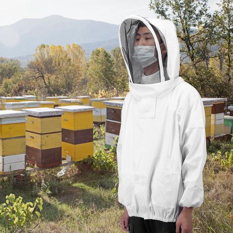 Veste de protection pour apiculteur, combinaison et blouse avec double fermeture éclair, accessoire blanc (1/5)