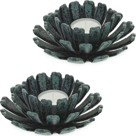 Set di 2 portacandele a forma di fiore per decorazione giardino esterno atmosfera zen 6 x 13,5 cm in ghisa nero 130012199