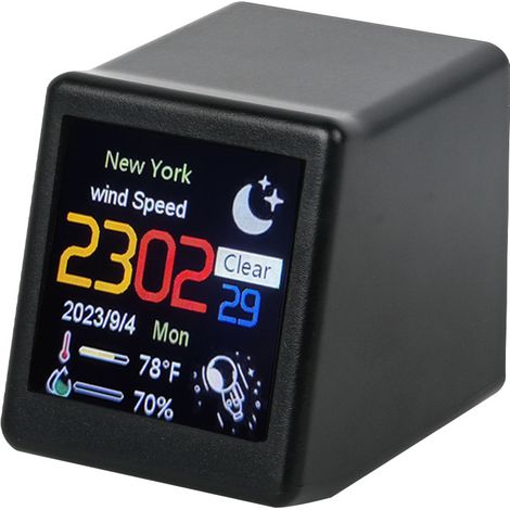 Horloge météo intelligente, mini-horloge modèle TV Wi-Fi, objet de décoration numérique original, mini-horloge, possibilité d'ajouter des photos/GIF personnalisés
