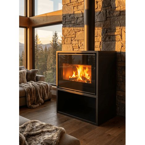 Estufa de leña Búri 11 kW de Muspel para salón, de acero y fundición con doble combustión y sistema de cristal limpio SCHOTT ROBAX (1/5)