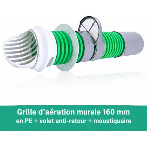 Kit traversée de mur N°3 pour conduit PE 160 mm chapeau VMC grille et clapet 3 160mmpe 180 20 × 20 × 16 cm 500 g – Livraison gratuite