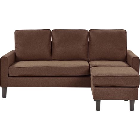 Canapé Fixe 3 Places en Tissu Marron avec Pouf Ottoman Confortable pour Salon au Design Moderne Beliani (1/5)