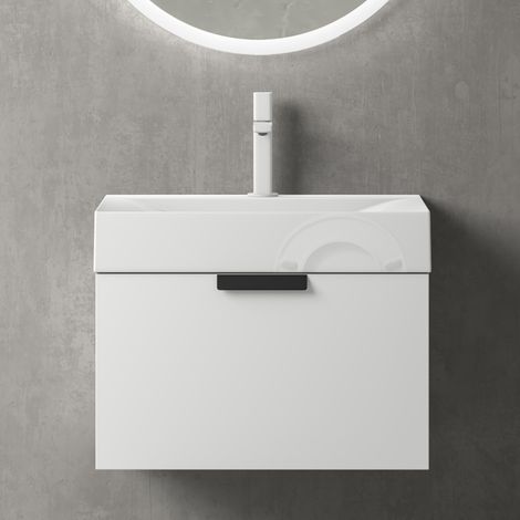 Mai & Mai Mobile Bagno Sospeso 60x35cm, Mobile da Bagno con Cassetto Soft-Close Include Lavabo Bianco 60cm Seria Lonato, Bianco opaco (1/5)