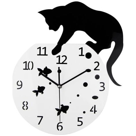 BUNTHAUS Fishbowl Chat Horloge/Horloges Murales Créatives/Maison BRICOLAGE Décoration Montre/Chat sur Horloge Salon Miroir 3D Conception Murale (1/5)