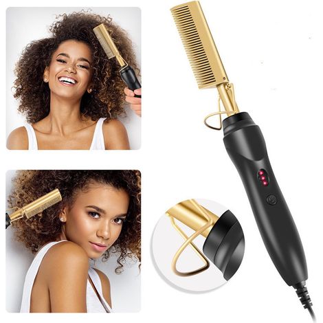 Peigne lisseur électrique en titane - Peigne lisseur à température réglable multi-usage (1/3)
