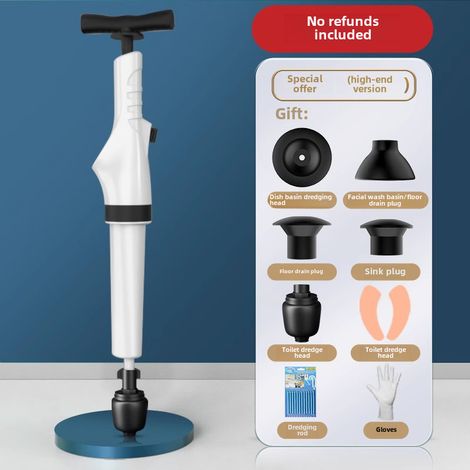 Déboucheur de toilettes – modèle premium 5 têtes – outil spécial canalisations, avec sac cadeau, pour lavabo et WC (1/5)