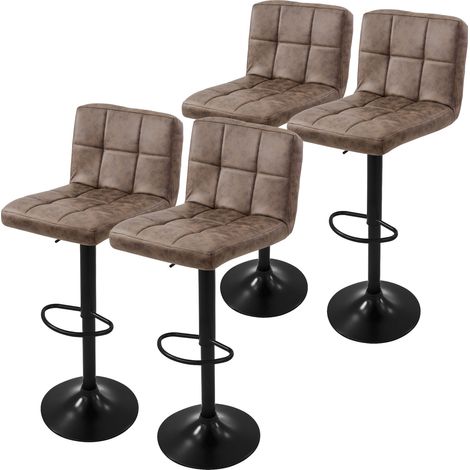 ML-Design Set di 4 Sgabelli da Bar Rivestimento in Ecopelle Marrone Sgabello Imbottito da Cucina Bistrot Regolabile in Altezza 63-83 cm Girevole a 360° Sedia Imbottito Alto con Schienale Poggiapiedi (1/5)