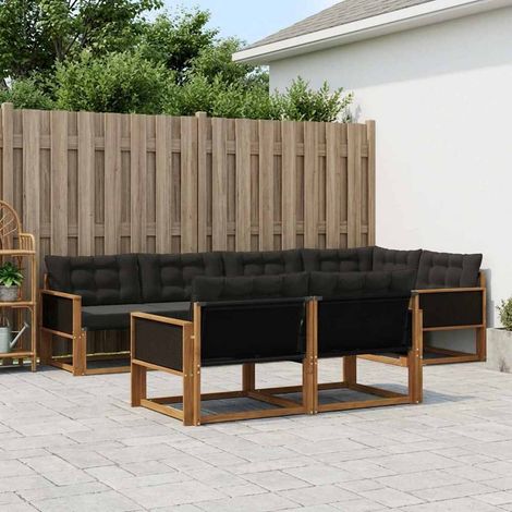 vidaXL Outdoor-Sofagarnitur 7 Stk. Natürlich und Schwarz (1/5)
