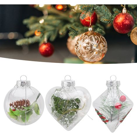 Lot de 12 boules de Noël transparentes, incassables et écologiques, moulées par soufflage en PET, pour décoration de fête 6167 (1/5)