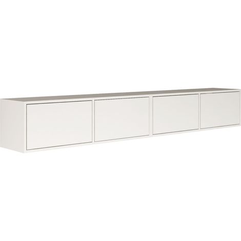 Meuble TV Suspendu 200 cm Design Minimaliste Moderne Blanc Mat 4 Portes Abattantes avec Système Push-to-Open Structure Murale pour Gain d'Espace Fabriqué en Europe (1/5)