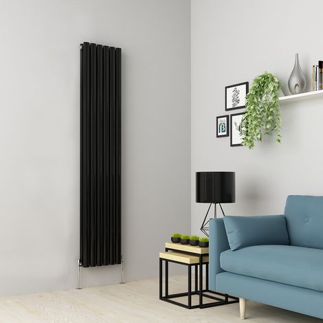 Warmehaus Black Oval Radiator Vertical Double Panel 1800x354mm