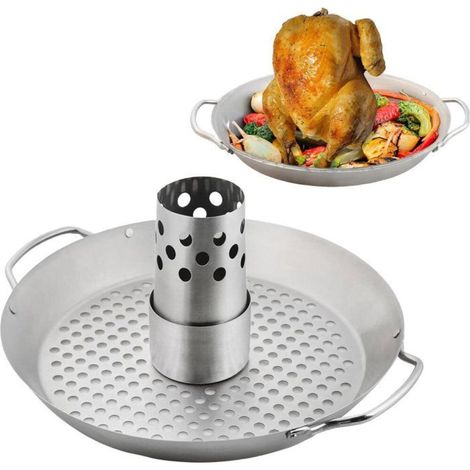 Support à poulet pour barbecue - DEMA - Acier inoxydable robuste - Hauteur 30,5 cm - Base stable 37 cm (1/4)