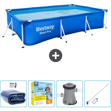 Piscine Bestway Rectangulaire Steel Pro - 300 x 201 x 66 cm - Bleue - Incluse Accessoire CB10 (1/5)